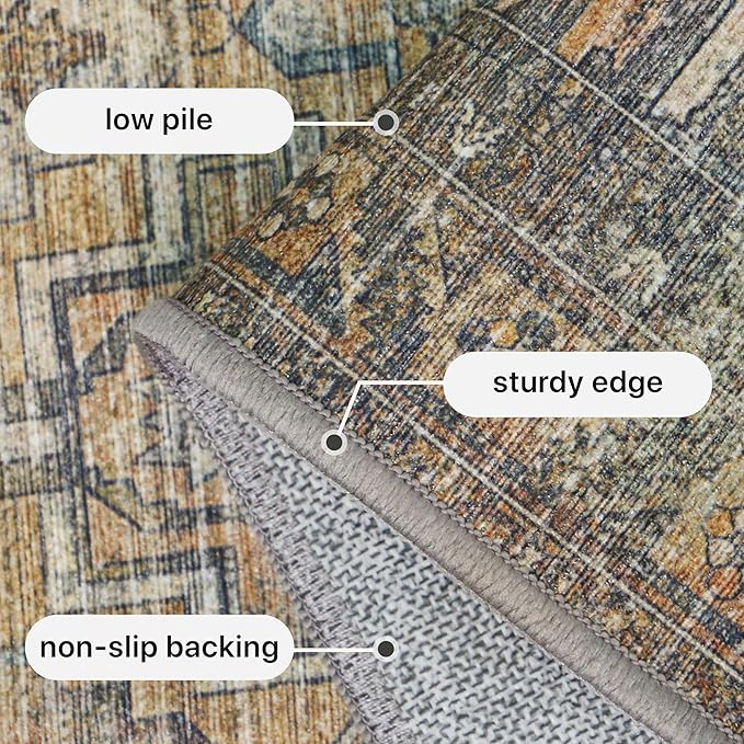 GENIMO 8x10 Area Rugs for Living Room, Machine Washable Non Slip Vintage Rugs, Low Pile Lightweight Chenille Print Rug for Bedroom, Dining Room, Home Office, WarmTaupe