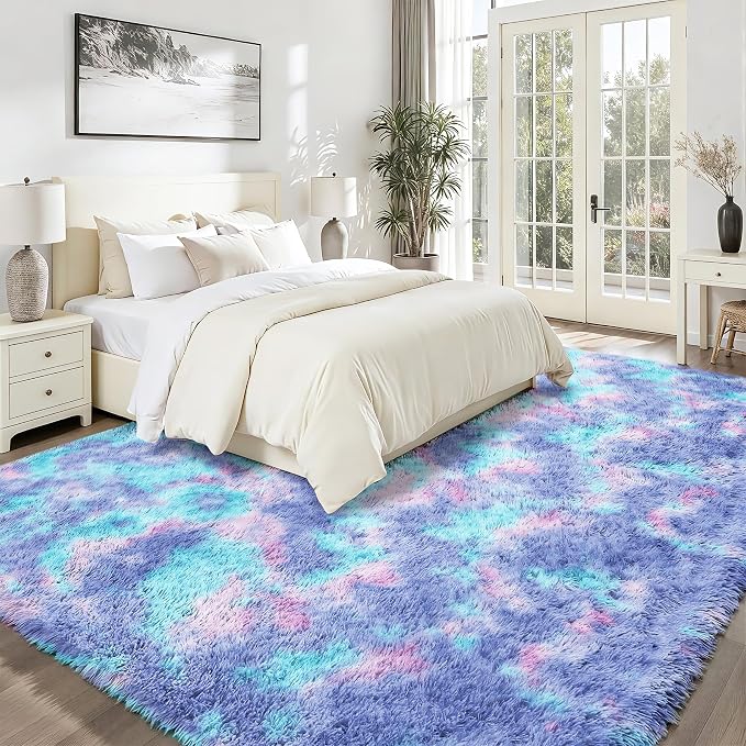 Rainbow 8x10 Fluffy Rugs for Girls Bedroom: Large Shag High Pile Area Rug Upgrade Non-Slip Plush Fuzzy Living Room Rug Shaggy Soft Indoor Floor Carpet Nursery Rugs for Kids Baby Toddler Home Decor