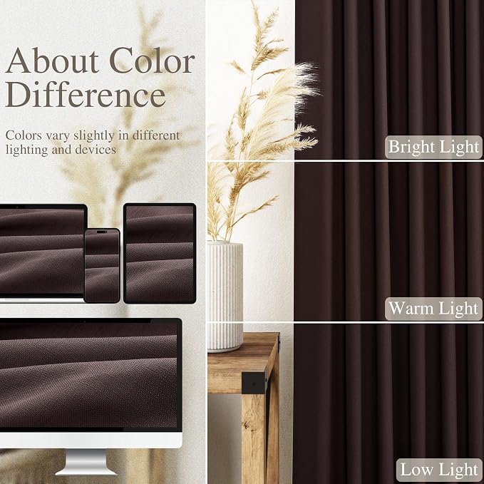 Nanspring Linen Curtains 84 Inch Long for Living Room Back Tab Light Filtering Drapes for Bedroom Office Window Protect Privacy Modern Farmhouse Decor 2 Panels 52x84, Coffee Brown