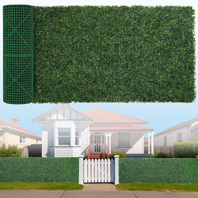 Artificial Boxwood Roll, 40x120 in(33.3 sqft) UV-Anti Faux Ivy Hedge Grass Wall Panels for Patio and Balcony Privacy, Fake Greenery Backdrop Decor for Fence, Garden, Backyard