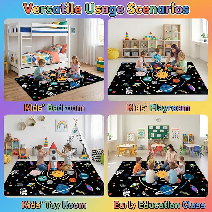 Space Rugs for Kids Bedroom,Outer Space Rug for Boys Room,Solar System Planet Theme Carpet for Playroom and Classroom Decor,2'5''×4'