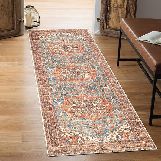 Keen Home Design 30"x120" Rug - Machine Washable Runner with Non-Slip Backing, Ideal for Hallway, Entryway, Kitchen, Laundry Room - Vintage, Easy Clean, Durable, Low Pile Rug - (2'6" x 10')