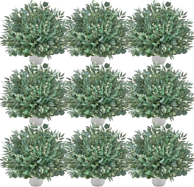 Alecono 300pcs Mixed Eucalyptus Leaves Stems Bulk, 4 Kinds Artificial Greenery Stems Faux Sliver Dollar Fake Greenery for Centerpieces Wedding DIY Bouquets Floral Arrangement Party Decor