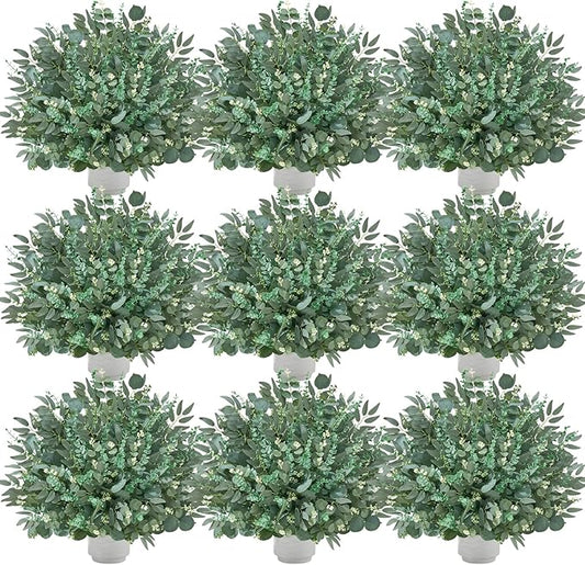 Alecono 300pcs Mixed Eucalyptus Leaves Stems Bulk, 4 Kinds Artificial Greenery Stems Faux Sliver Dollar Fake Greenery for Centerpieces Wedding DIY Bouquets Floral Arrangement Party Decor