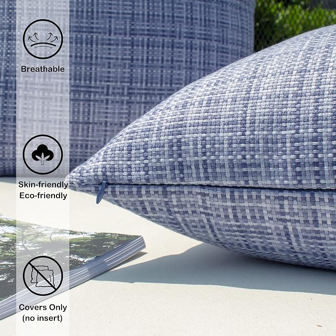 Kevin Textile Pack of 2 Decorative Outdoor Waterproof Throw Pillow Covers Lumbar Pillowcases Modern Cushion Cases for Patio Couch Bench 12 x 20 Inch Purple Blue