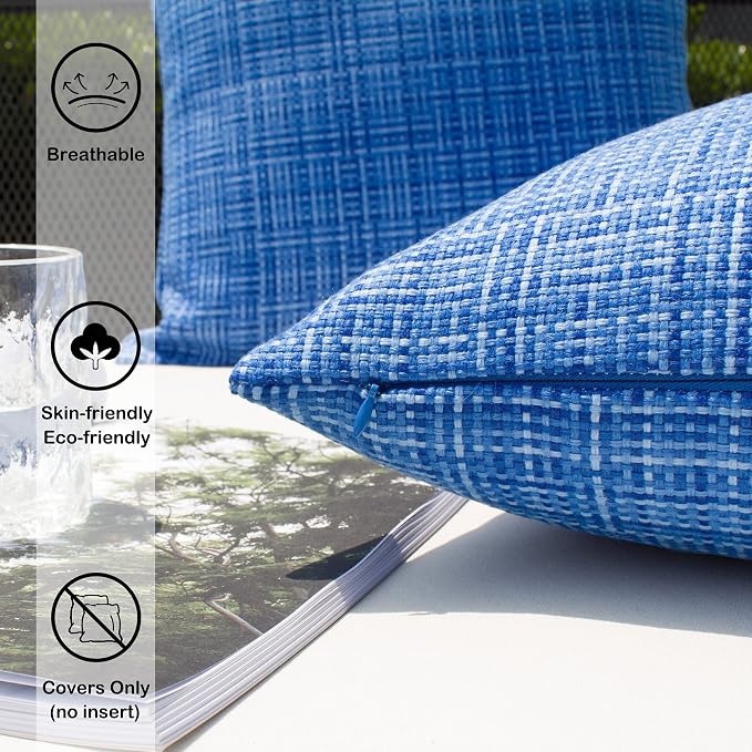 Kevin Textile Pack of 2 Decorative Outdoor Waterproof Throw Pillow Covers Stripe Square Pillowcases Modern Cushion Cases for Patio Couch Bench 20 x 20 Blue