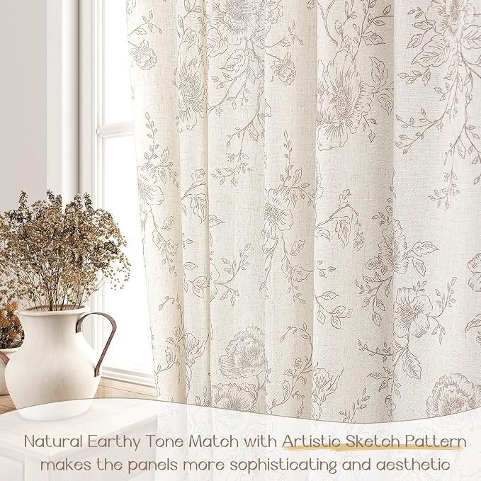 Meikelor Coffee Pinch Pleated Floral Curtains 108 inch Long for Living Room 70" W x 108" L
