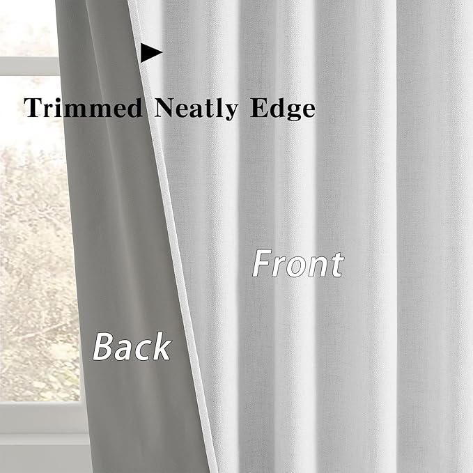 RAIN CITY Snow White Blackout Curtains 100 Inches Long Modern Rustic Textured Back Tab Grey Backing Window Hook Draperies for Bedroom Living Room 2 Panels 50 inch Wide 100 Length