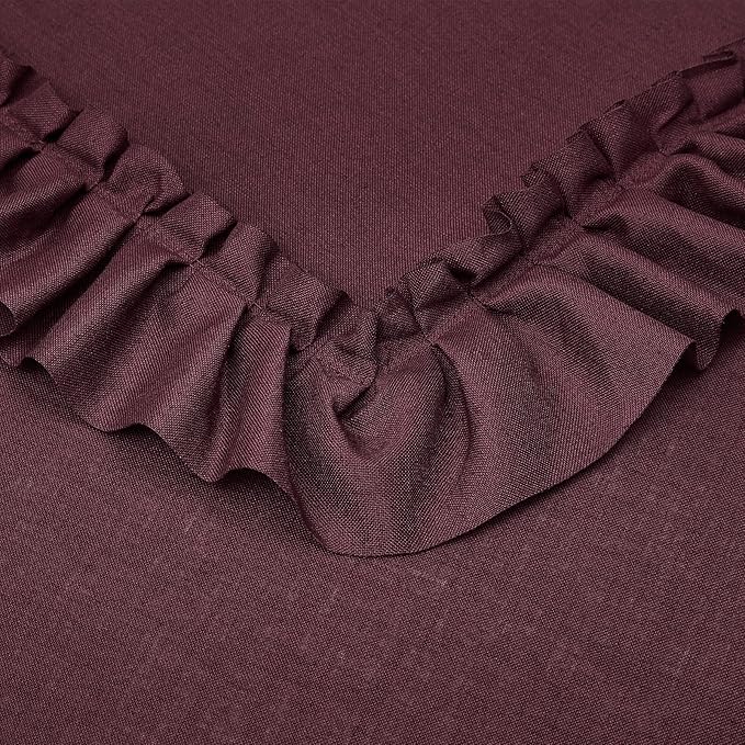 Burgundy Ruffle Curtains for Living Room Bedroom, 2 Panels W58 x L108 Inches Light Filtering Semi-Sheer Ruffled Linen Curtains, Vintage Farmhouse Shabby Chic Cottagecore Luxury Privacy Window Drapes