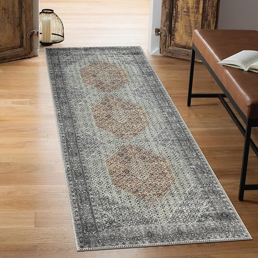 Keen Home Design 30"x120" Rug - Machine Washable Runner Rug with Non-Slip Backing, Ideal for Hallway, Entryway, Kitchen, Laundry Room - Vintage, Easy Clean, Durable, Low Pile - (2'6" x 10')