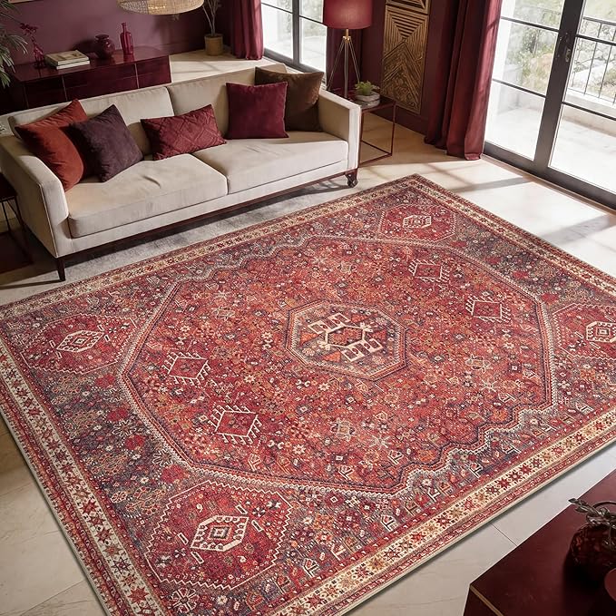 Keen Home Design 6x9 Rug - Machine Washable Area Rug with Non-Slip Backing, Ideal for Living Room, Dining Room, Bedroom - Vintage, Easy Clean, Durable, Low Pile Rug - (6' x 9')