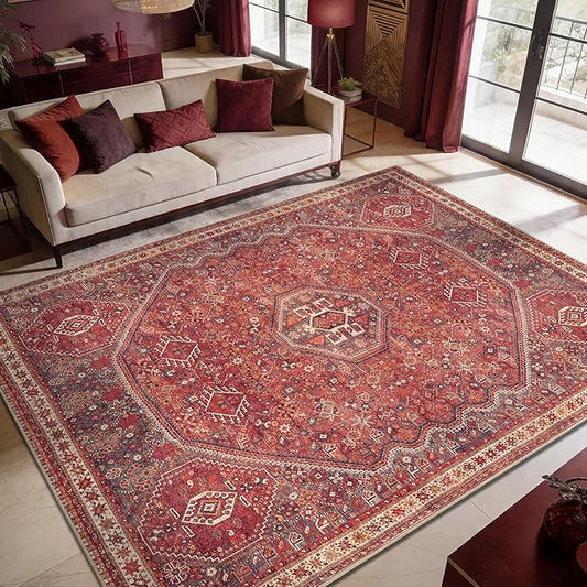 Keen Home Design 9x12 Rug - Machine Washable Area Rug with Non-Slip Backing, Ideal for Living Room, Dining Room, Bedroom - Vintage, Easy Clean, Durable, Low Pile Rug - (9' x 12')