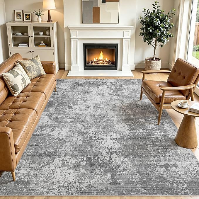 Area Rugs 8x10 Living Room: Washable Large Abstract Modern Neutral Soft Rug Stain Resistant Non-Slip Backing Carpet for Bedroom Dining Room Indoor Nursery Dorm Home Office Decor - Light Grey