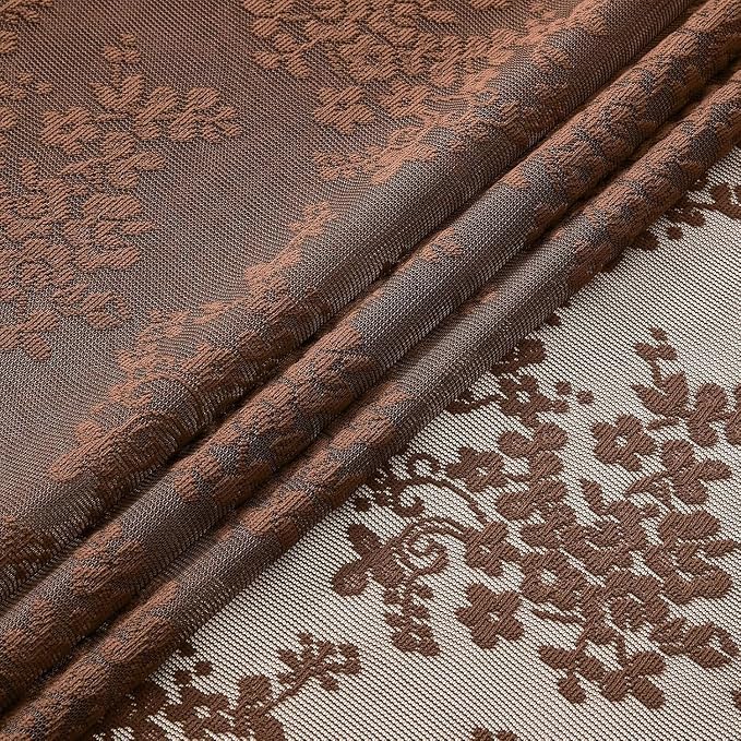 YJ YANJUN Vintage Lace Curtains 108 Inches Long-Victorian Floral Pattern Brown Sheer Curtain Panels for Living Room Tall Windows,Light Filtering, Rustic Farmhouse Neutral Decor 2 Panels 52W x 108L