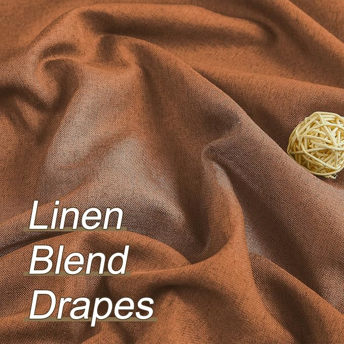DUALIFE Pinch Pleatd Blackout Curtains 105 Inches Long, Boho Linen Rustic Copper Color Retro Room Darkening Privacy Curtains Drapes with Hooks for Living Room Bedroom 2 Panels Terra Cotta Rust 50x105