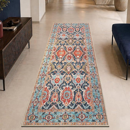 Keen Home Design 30"x144" Rug - Machine Washable Runner Rug with Non-Slip Backing, Ideal for Hallway, Entryway, Kitchen, Laundry Room - Vintage, Easy Clean, Durable, Low Pile - (2'6" x 12')