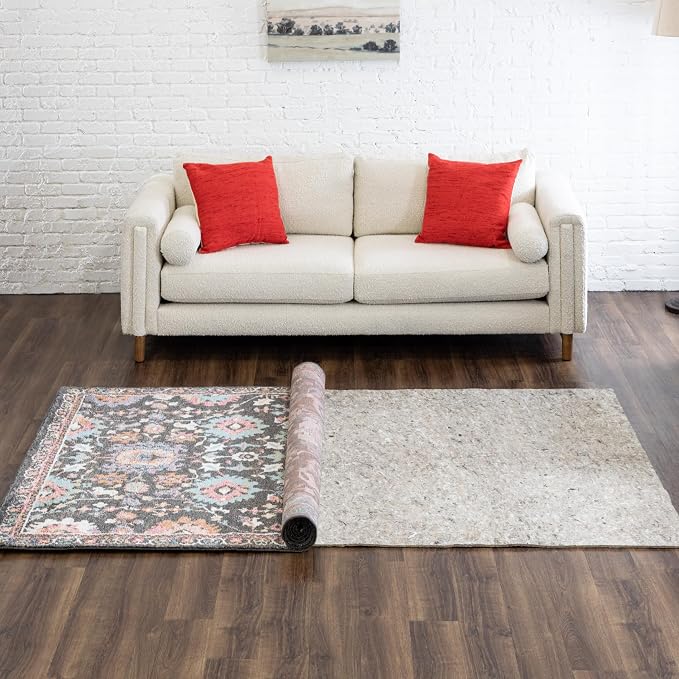 Mohawk Home Non Slip Rug Pad 6' Round - 1/2" Thick Felt + Latex Rubber Gripper - Dual Surface Cushion for Hardwood, Carpet, Tile Floors, Made in USA