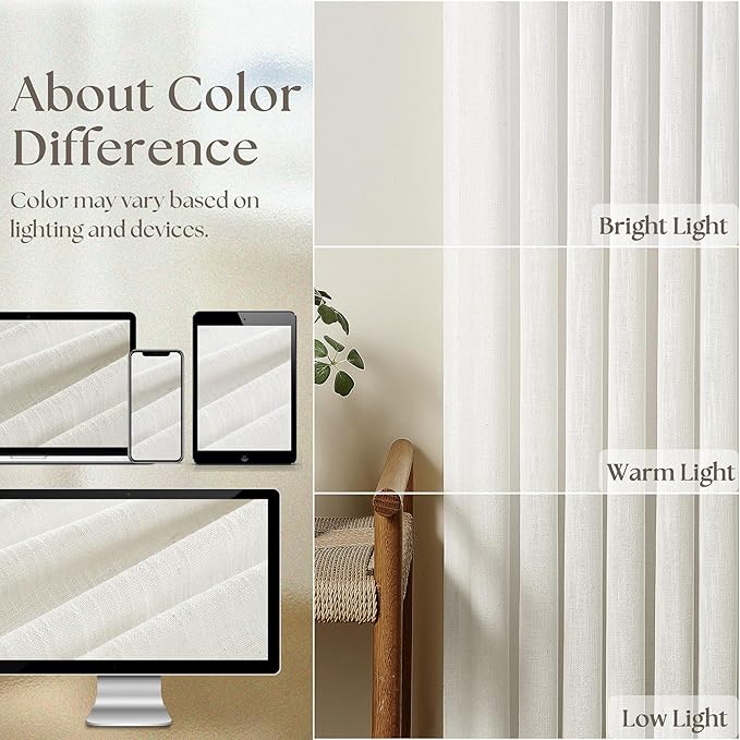 Beige White Pinch Pleated Linen Curtains 96 Inches Long 60 Inch Width Linen Blend Light Filtering Window Curtains 96 Inch for Living Room Bedroom Patio Pinch Pleat Drapes Hooks Rings 1 Panel 60Wx96L
