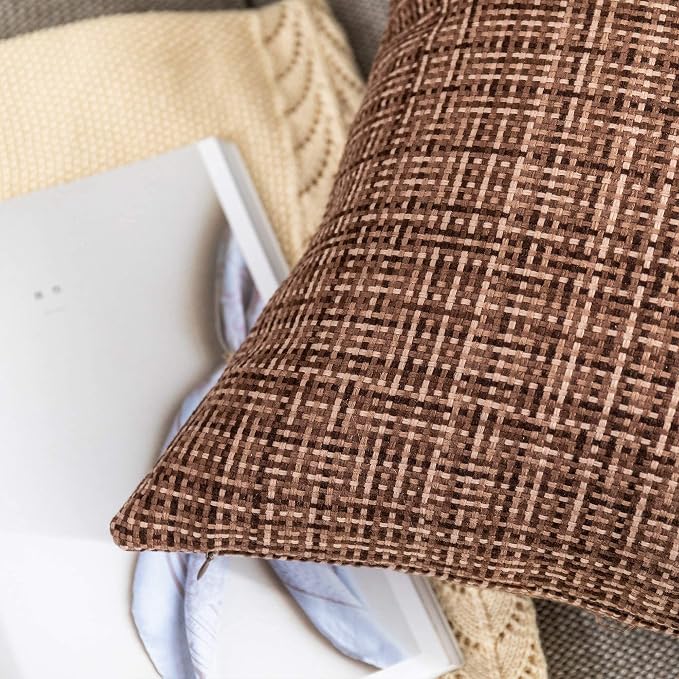 Kevin Textile Pack of 2 Decorative Outdoor Waterproof Throw Pillow Covers Lumbar Pillowcases Modern Cushion Cases for Patio Couch Bench 12 x 20 Inch Brown