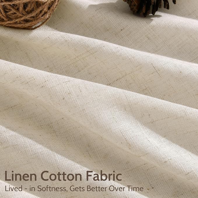 Linen Curtains for Living Room 80 Inches Long Modern Farmhouse Decor Light Filtering Semi Sheer Curtain Back Tab Neutral Luxury Rustic Burlap Coastal Drapes for Bedroom Office 52x80, 2 Panels