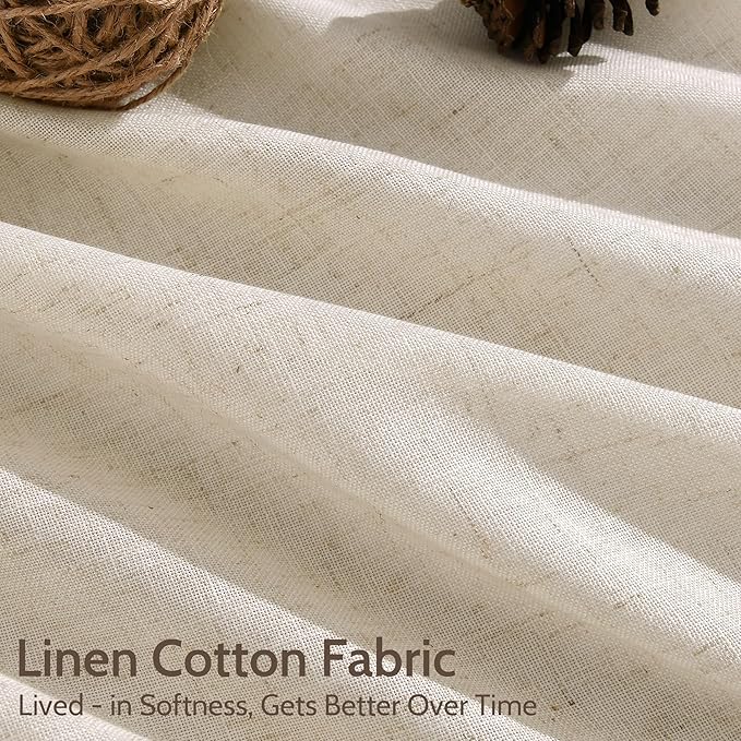 Linen Curtains 108 Inches Long for Living Room Modern Farmhouse Decor Light Filtering Semi Sheer Curtain Back Tab Luxury Neutral Rustic Floor to Ceiling High Window for Bedroom 52x108, 2 Panels