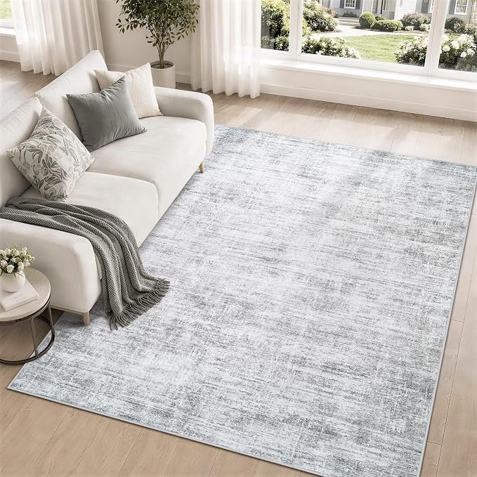 6x9 Area Rugs for Living Room Washable Rugs Neutral Abstract Large Rug Soft Modern Carpet Non-Slip Stain Resistant Low Pile Rug for Bedroom Dining Room Nursery Home Office Under Table Area Rug Grey