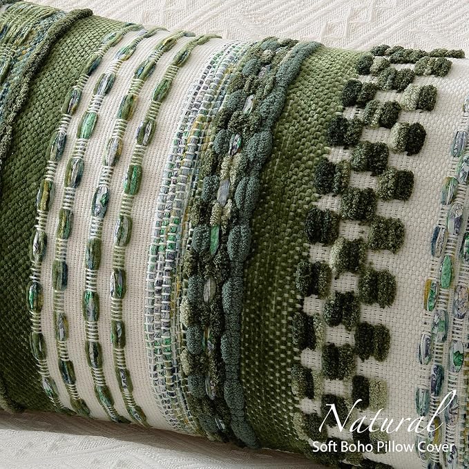 Kevin Textile 14x36 Inch Long Lumbar Pillow Cover 1 Pack Boho Decorative Rectangle Cushion Case Throw Soft Chenille Thread Woven Tufted Textured Farmhouse Accent for Living Room Couch Sofa Bed, Green