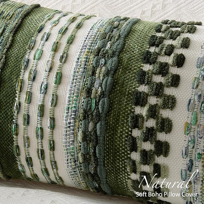 Kevin Textile 14x24 Inch Lumbar Throw Pillow Cover 1 Pack Boho Decorative Soft Chenille Thread Woven Tufted Textured Rectangle Cushion Case Farmhouse Accent for Living Room Couch Sofa Bed, Green