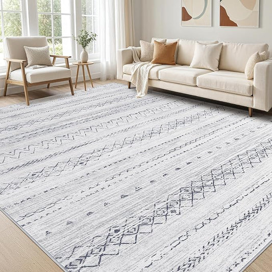 cotiled 5x7 Area Rugs Living Room Rug: Washable Boho Rugs with Non Slip Backing Large Soft Indoor Stain Resistant Carpet for Bedroom Farmhouse Dining Room Lightweight Home Decor Grey