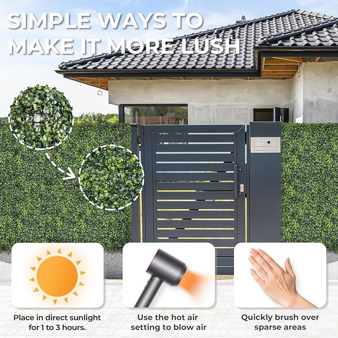 Artificial 20"x20" (6 Pieces) Boxwood Grass Wall Panels Screen | UV-Anti Faux Green Leaf Privacy Fence, Garden/Backyard/Patio/Balcony/Party Greenery Hedge Backdrop, Indoor Outdoor Decor