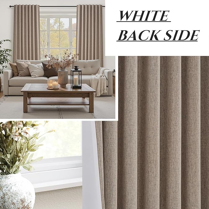 QJmydeco Dark Flax Black Out 92 Inch Long Boho Curtains 2 Panel Set, Farmhouse Curtain for Living Room Darkening/Thermal/Noise Reduction Textured Linen Drape Hook&Ring Included Chocolate 50" Wx92 L