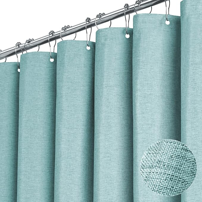 BTTN 78 Inch Long Shower Curtain - Linen Textured Thick Weighted Fabric Shower Curtain Set with 12 Plastic Hooks, Turquoise Tall Neutral Waterproof Polyester Shower Curtains for Bathroom, 72x78, Teal