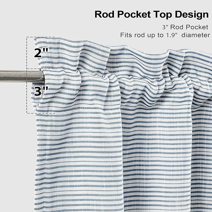 DriftAway Blackout Linen Ticking Striped Curtain Valance 18 Inches Navy | Double Layer Farmhouse Country Rustic Stripe Yarn Dyed Woven Thermal Insulated Rod Pocket Valance for Living Room