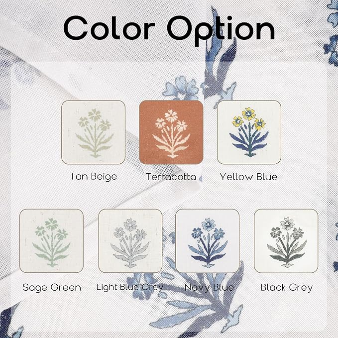 Coastal Blue Floral Curtains for Living Room, 63 Inch Length Designer Duped Navy Blue Pattern Sheer Drapes for Living Room Bedroom 2 Panels Set