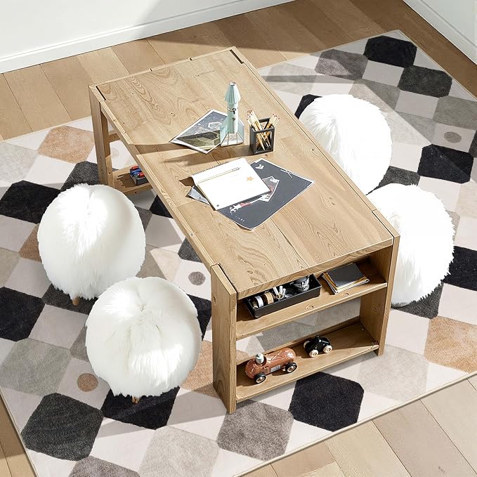 jinchan Macy 4x6 Area Rug for Kids Room Black and White Modern Colorful Checkered Diamond Nursery Rug Indoor Washable Soft Non Slip Carpet for Playroom Classroom Bedroom Living Room Marble on Cream
