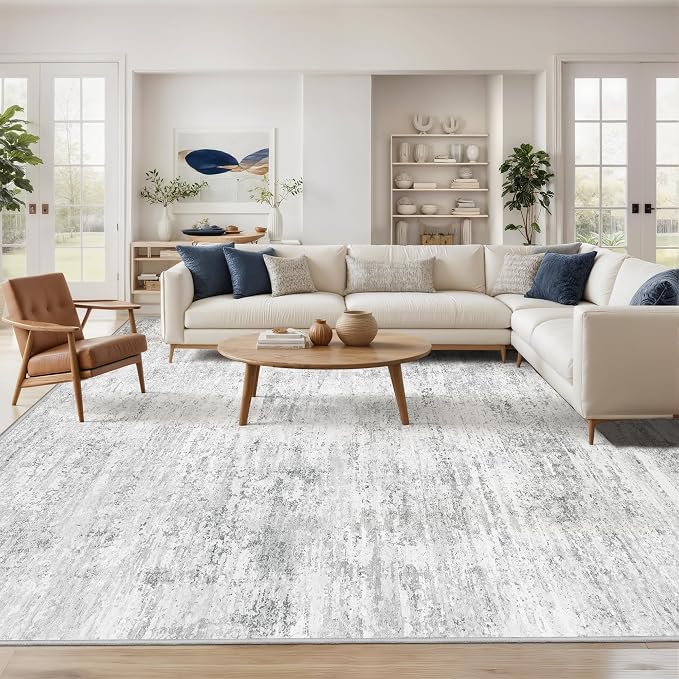 Art&Tuft Washable Rugs 5x7 - Stain Resistant Anti-Slip Backing Abstract 5x7 Area Rugs for Living Room, Foldable Machine Washable Area Rug(5'x7', Grey)