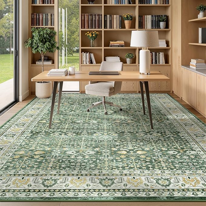 Lofus 8x10 Large Area Rug for Living Room & Bedroom Washable Non-Slip | Soft Sage Green Boho Vintage Area Rugs for Dinning Room Home Office Indoor