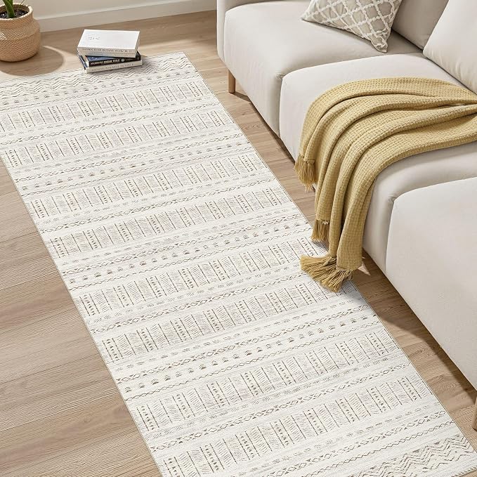 cotiled Hallway 2.6x10 Runner Rugs: Washable Boho Rugs with Non Slip Backing Large Soft Indoor Stain Resistant Carpet for Living Room Bedroom Farmhouse Dining Room Lightweight Home Decor Brown/Cream