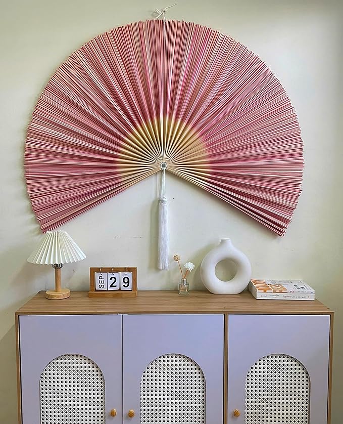 ChumDecor Fan Wall Decor,Japanese Wall Fan Decor,Large Bamboo Fan Wall Art For Boho Hanging Headboard,Decorative Folding Fan For Over Bed Decorations,Large Wall Dcor