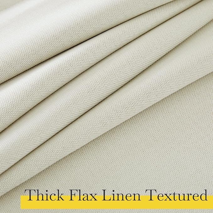 NICETOWN Faux Linen 100% Blackout Living Room Curtains 96 inches Long, Silver Grommet 2 Layers Window Treatment with White Liner Thermal Curtains for Bedroom, Vanilla, W52 x L96, 2 Panels