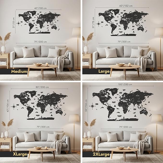 Colorfull Worlds, Multilayer 3D Wooden World Map, Travel Map States and Capitals, Wall Decor For New House, Gift For Travelers, Office Decor, Birthday Present,Living Room Decoration (XL, Tuana)