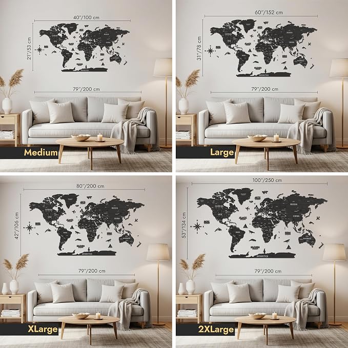 Colorfull Worlds, Multilayer 3D Wooden World Map, Travel Map States and Capitals, Wall Decor For New House, Gift For Travelers, Office Decor, Birthday Present, Living Room Decoration (2XL, Tuana)