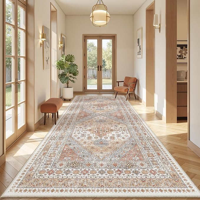 zesthome 4x10 Runner Rug, Washable Hallway Runner Rug with Non-Slip Backing, Low Pile Wide Runner for Living Room, Entryway, Kitchen, Soft Modern Home Decor Mat for Dining Room(Orange,4'x10')