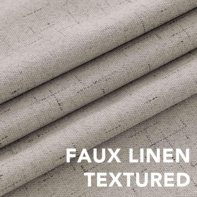 H.VERSAILTEX Linen Look 100% Blackout Curtains 63 Inches Long for Bedroom Full Light Blocking Rod Pocket 42 Inches Wide Linen Textured Thick Window Curtain Drapes with White Backing, Stone, 2 Panels
