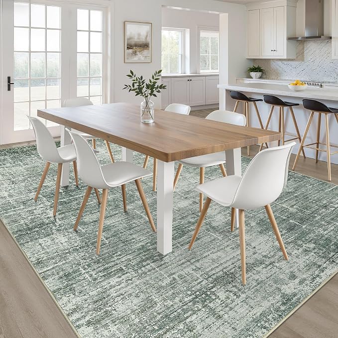 10x12 Area Rug Living Room: Washable Large Neutral Rugs Abstract Soft Modern Stain Resistant Indoor Floor Non-Slip Carpet for Bedroom Nursery Kids Office Playroom Dining Room Under Table- Dark Green