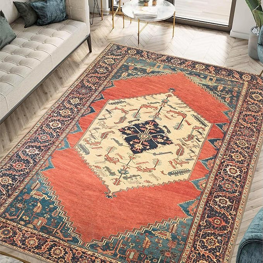 Keen Home Design 48"x72" Rug - Machine Washable Area Rug with Non-Slip Backing, Ideal for Living Room, Dining Room, Bedroom - Vintage, Easy Clean, Durable, Low Pile Rug - (4' x 6')