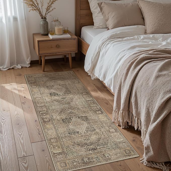 GENIMO Runner Rug 2x7 Non Slip Machine Washable Hallway Runner Vintage Rug, Low Pile Lightweight Rugs for Entryway, Hallway, Kitchen and Corridor, Chestnut Tan