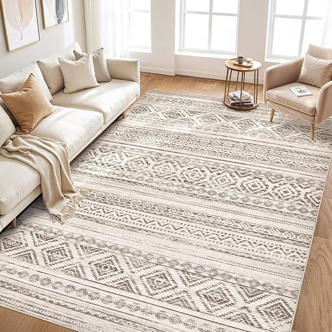 cotiled 10x12 Area Rugs Living Room Rug: Washable Boho Rugs with Non Slip Backing Large Soft Indoor Stain Resistant Carpet for Bedroom Farmhouse Dining Room Lightweight Home Decor Dark Brown