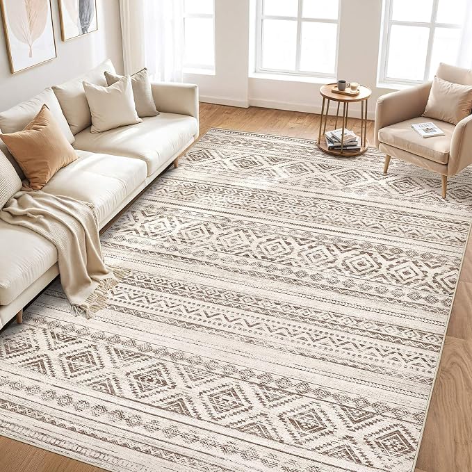 cotiled 9x12 Area Rugs Living Room Rug: Washable Boho Rugs with Non Slip Backing Large Soft Indoor Stain Resistant Carpet for Bedroom Farmhouse Dining Room Lightweight Home Decor Dark Brown