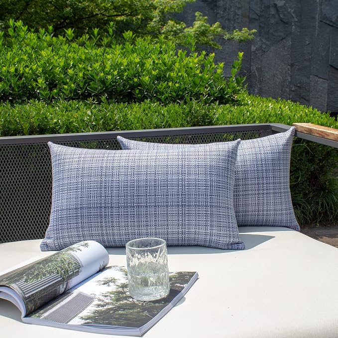 Kevin Textile Pack of 2 Decorative Outdoor Waterproof Throw Pillow Covers Lumbar Pillowcases Modern Cushion Cases for Patio Couch Bench 12 x 20 Inch Purple Blue